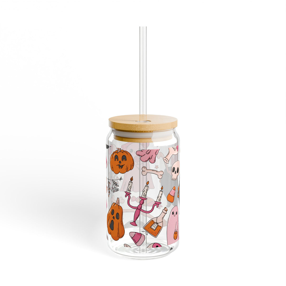 16oz Halloween Glass Tumbler - 'Cute Spooky Pumpkin & Candy Design'