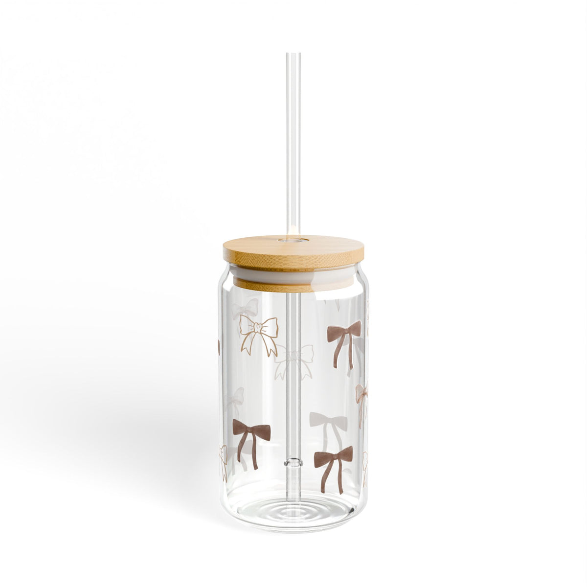 16oz Bow Pattern Sipper Glass with Bamboo Lid & Straw