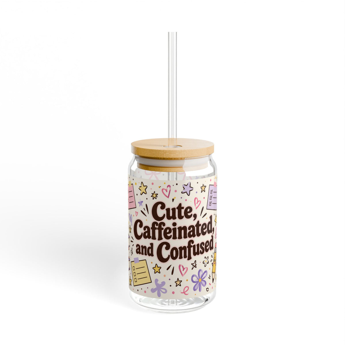 Cute, Caffeinated & Confused || Glass Cup