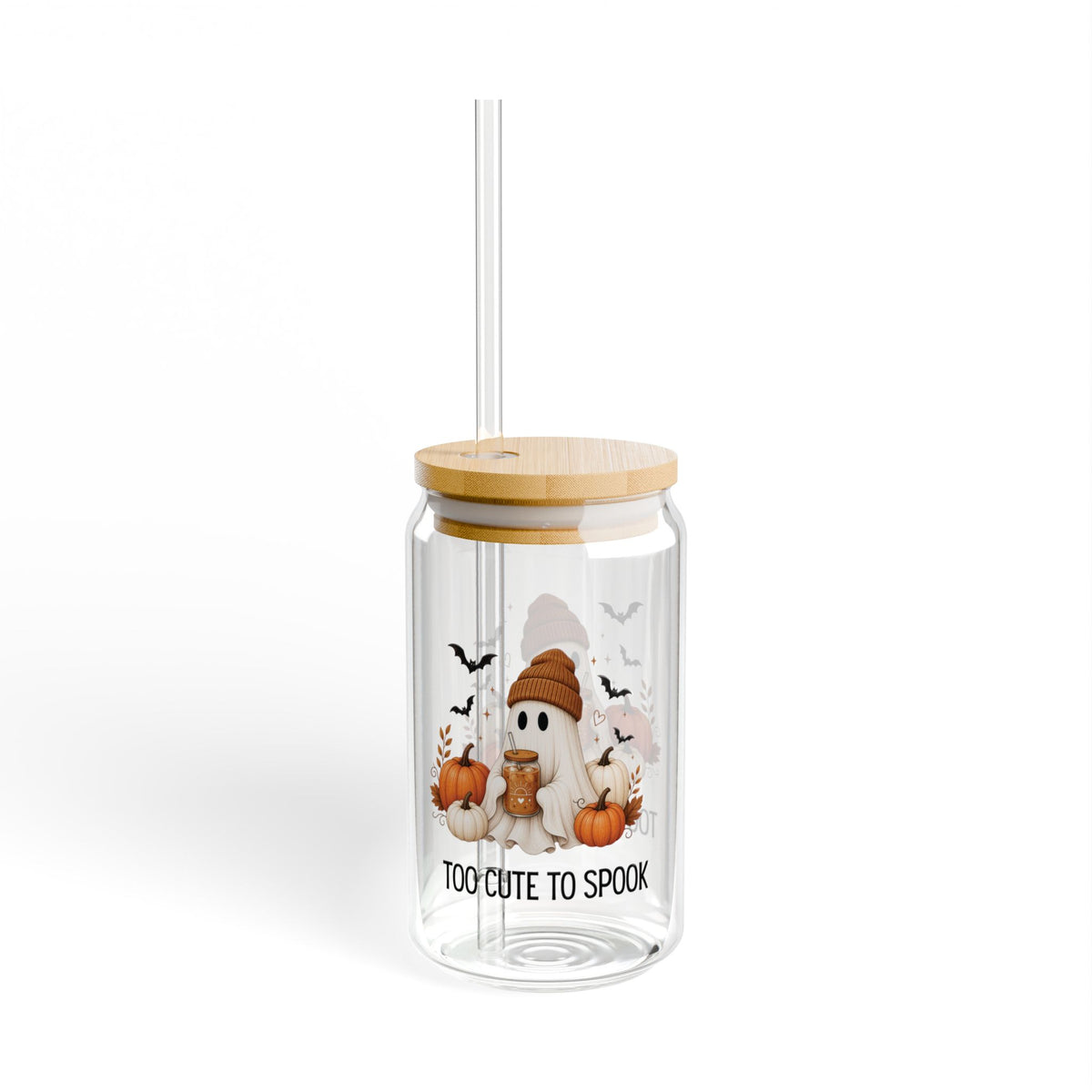 16oz Halloween Ghost Sipper Glass – ‘Too Cute to Spook’