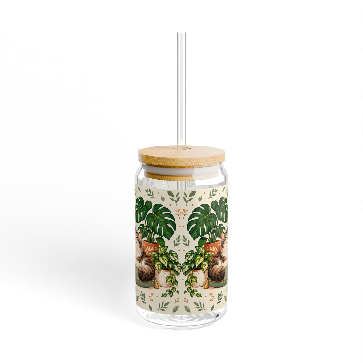 Cat & Plant || Glass Cup