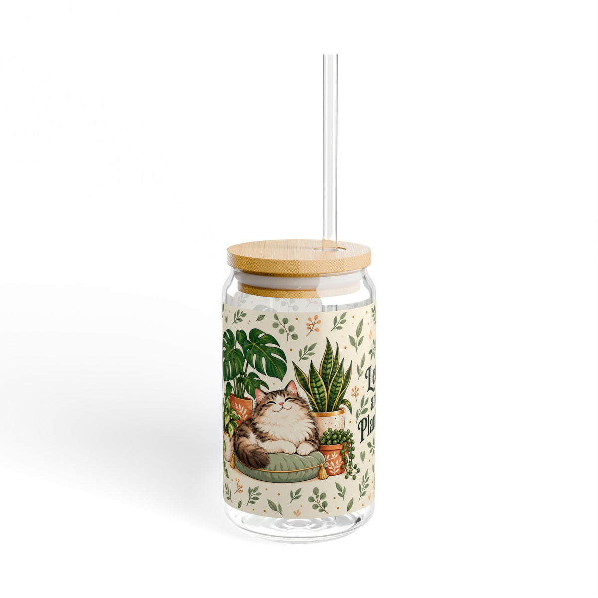 Cat & Plant || Glass Cup