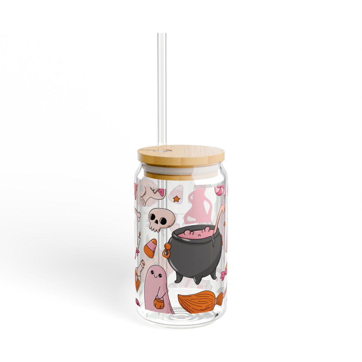 16oz Halloween Glass Tumbler - 'Cute Spooky Pumpkin & Candy Design'
