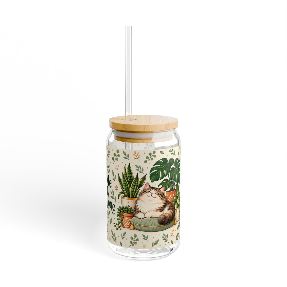 Cat & Plant || Glass Cup