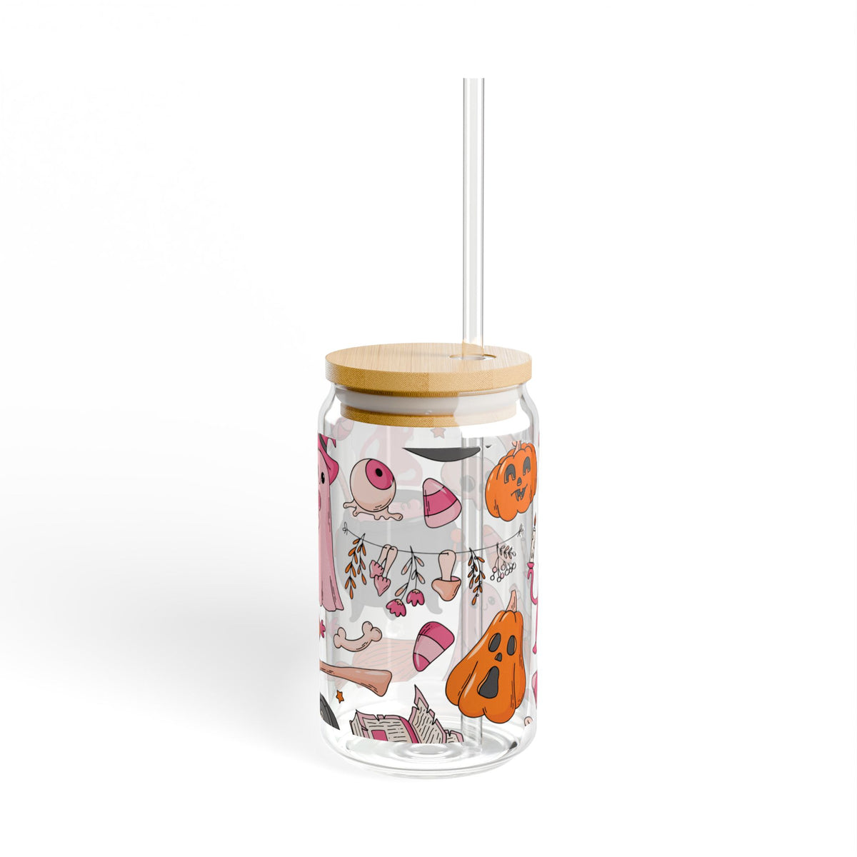 16oz Halloween Glass Tumbler - 'Cute Spooky Pumpkin & Candy Design'